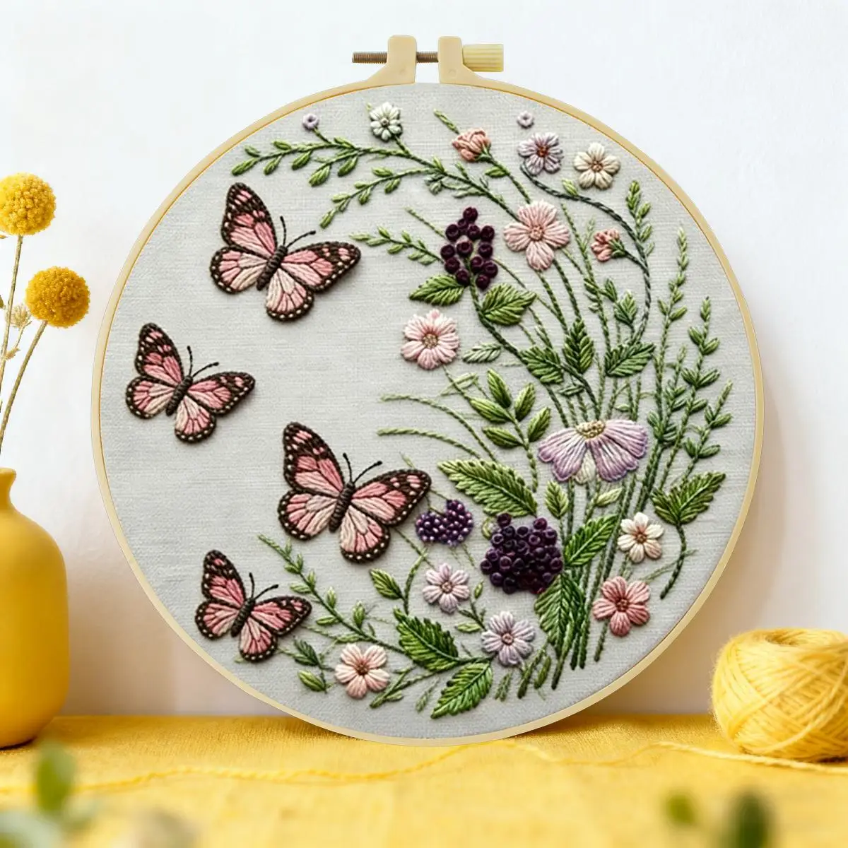 1 Stück 20X20CM/15X15CM 7,87/6,3 Zoll Schmetterlings-Stickerei-Starter-Kit DIY-Kit DIY-Stickerei-Set für Anfänger – Detail 1
