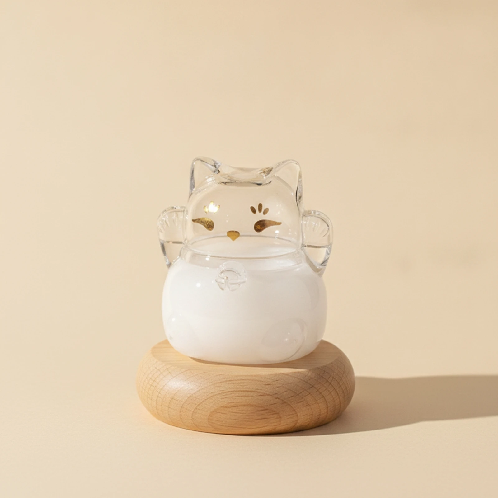 Cat Storm Glass Tabletop Storm Glass with Wooden Base Cat-Shaped Weather Bottle Mini Weather Indicator Decorative for Friends
