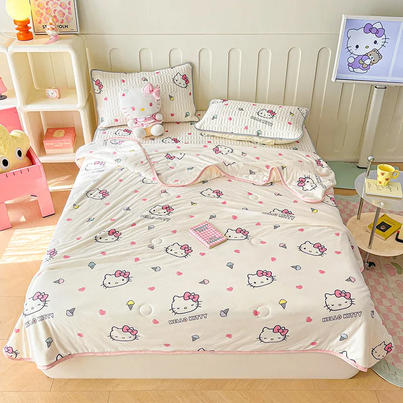 Hello Kitty Kuromi Anime Cool Quilt Cover cobertor de cama macia, tapete bonito de desenhos animados Cinnamoroll, Kawaii Sanrio presentes para crianças, verão