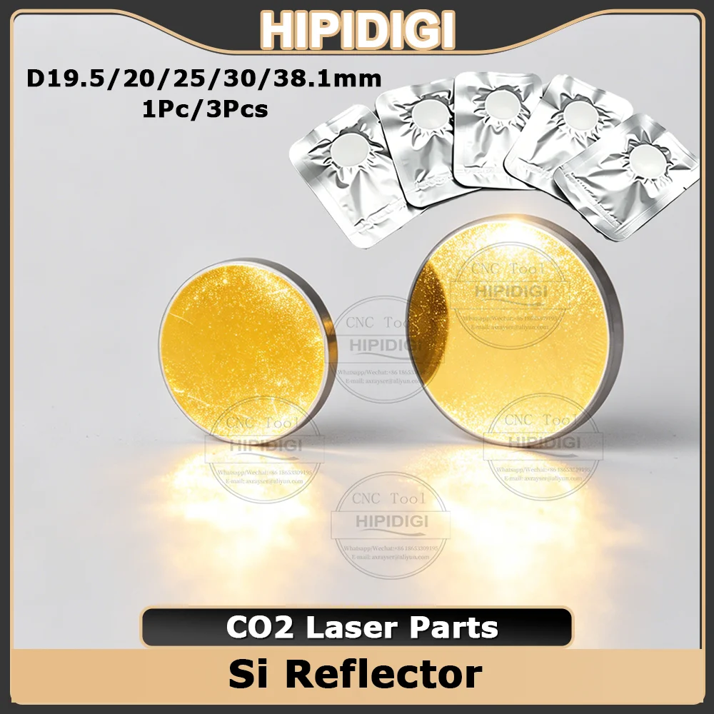 

CO2 Laser Si Reflective Mirrors Dia19.05/20/25/30 10.6um 400W Mirrored Lenses Gold-Plated Silicon for Cutting Machine Engraver