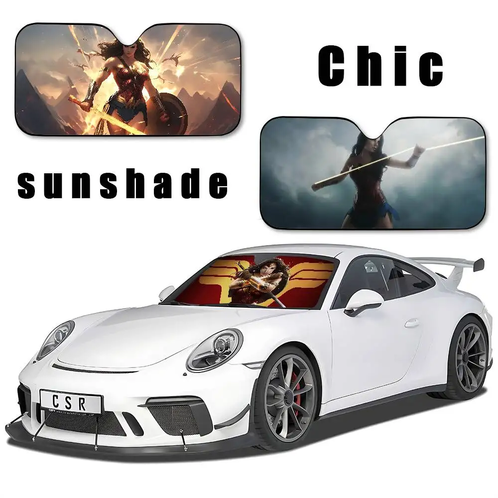 بارد W-Wonder W-Woman سيارة ظلة الستائر القيادة سيارة ظلة غطاء الزجاج الأمامي الظل سيارة ظلة الأشعة فوق البنفسجية قناع حامي #2