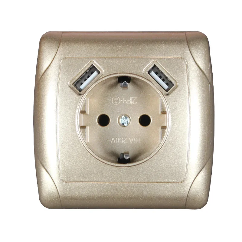 

New USB Wall Socket for phone charge Double USB Port 5V 2A usb wall outlet usb outlet Gold color A1-01J