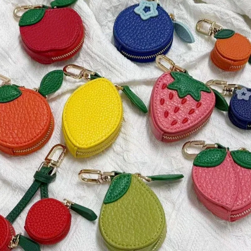 Fruit-shaped Coin Purse Gift Key Chain Leather Bag Charm Instagram-style Fresh and Minimalist Coin Organizer Pouch