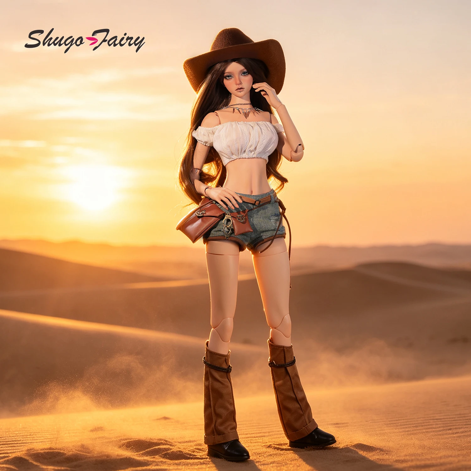 ShugaFairy 1/3 Mari E DS Fullset Resin BJD American Cowgirl Retro Chic Micro Denim Shorts Wasteland Vibes FC Ball Jointed Doll view 6