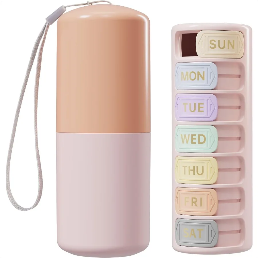 

7Day Pill Organizer Waterproof Weekly Pill Box 7 Compartments Rotating Switch BPAFree Medicine Organizer for Vitamins Fish Oil
