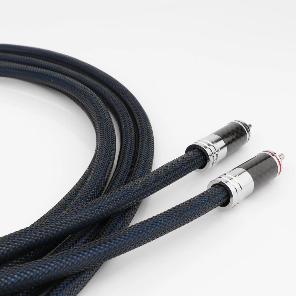 페어 실버 도금 RCA 오디오 상호 연결 케이블 RCA 오디오 케이블 탄소 섬유 RCA 플러그
