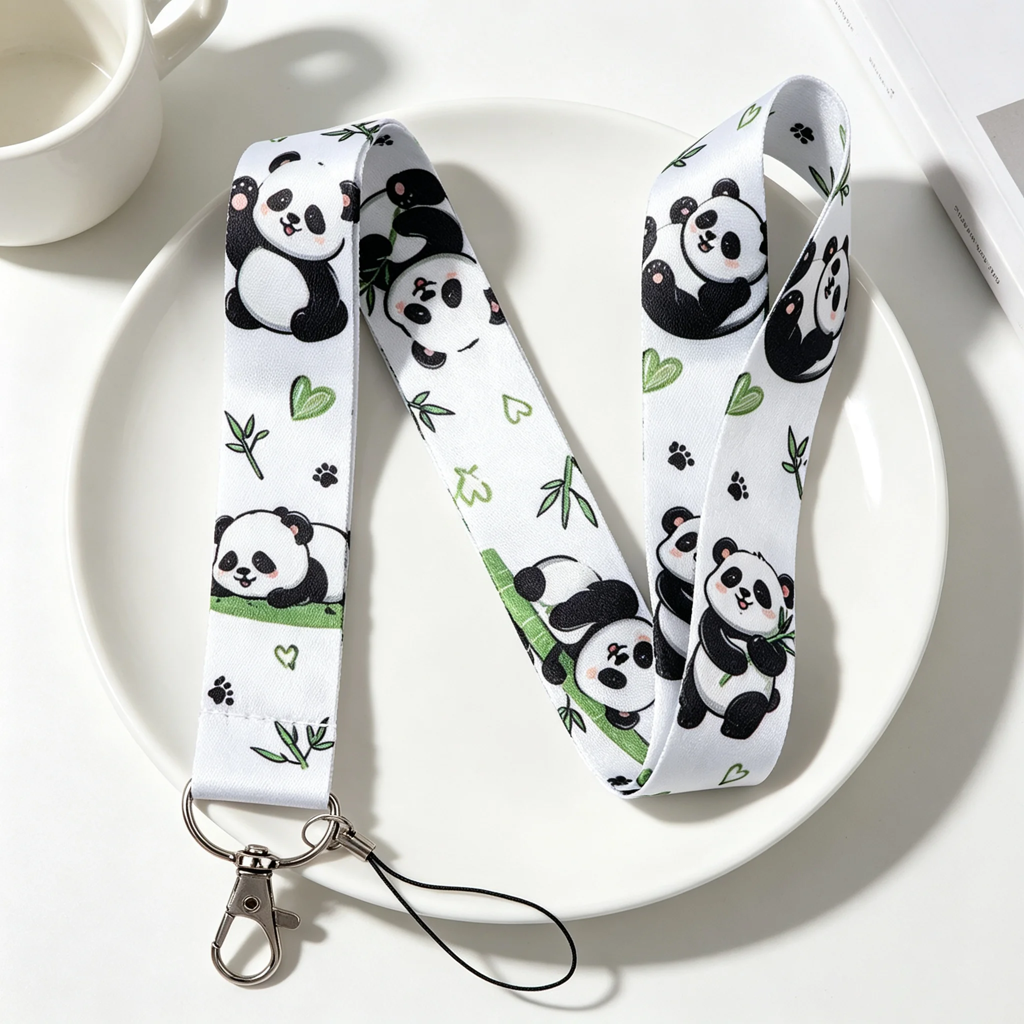 Cute Panda Strap Keychain Winter Snow Bamboo Lanyard For Cars Motorcycles Key Anti-Lost Rope Fahion Accessories Gift for Friend