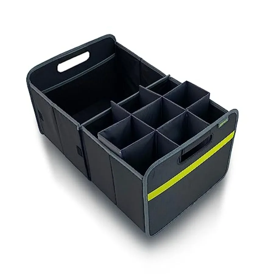 

Collapsible Trunk Organizer for Car with Bottle Insert for Groceries Road Trips 2 Compartments Heavy Duty Mesh Pocket Ripstop