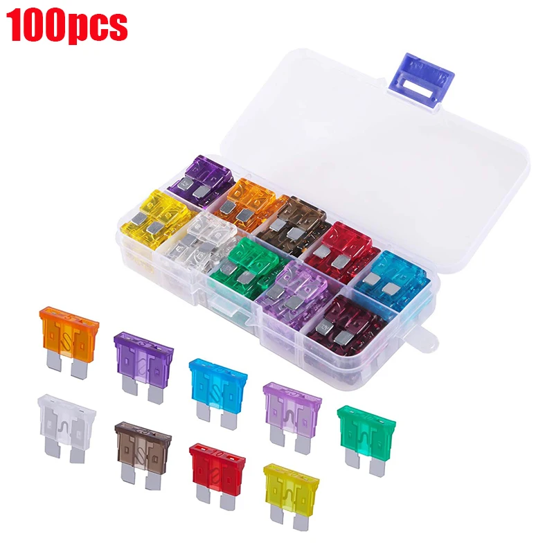 

100PCS Standard Car Fuses Assortment Kit, Blade-Type Automotive Fuses Replacement Fuses for Car/RV/Truck/Motorcycle/Boat