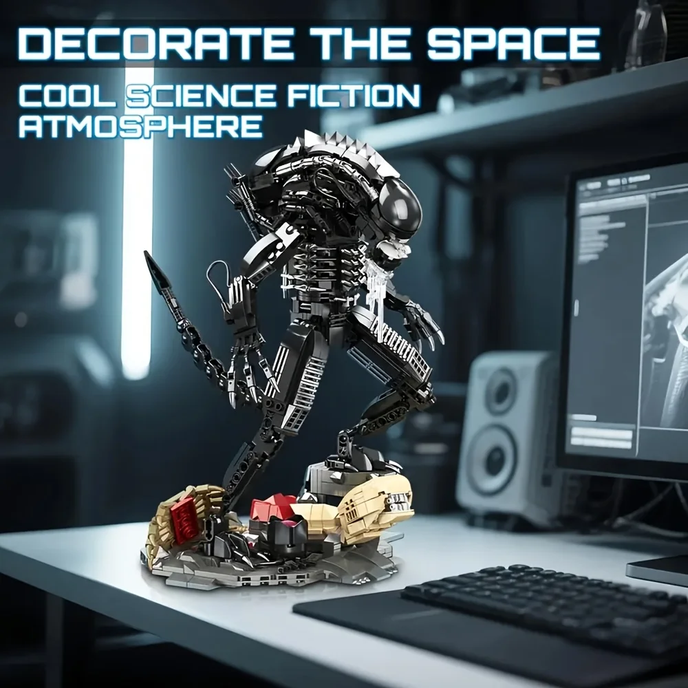 Xenomorph Alien Baustein-Modell, Horrorfilm-Alien-Kreatur MOC-Bausteine-Set, Bewegliche Mecha-Figur mit Basis, Sammlerstück Horror-Spielzeug-Geschenk für Erwachsene Fans – Detail 7