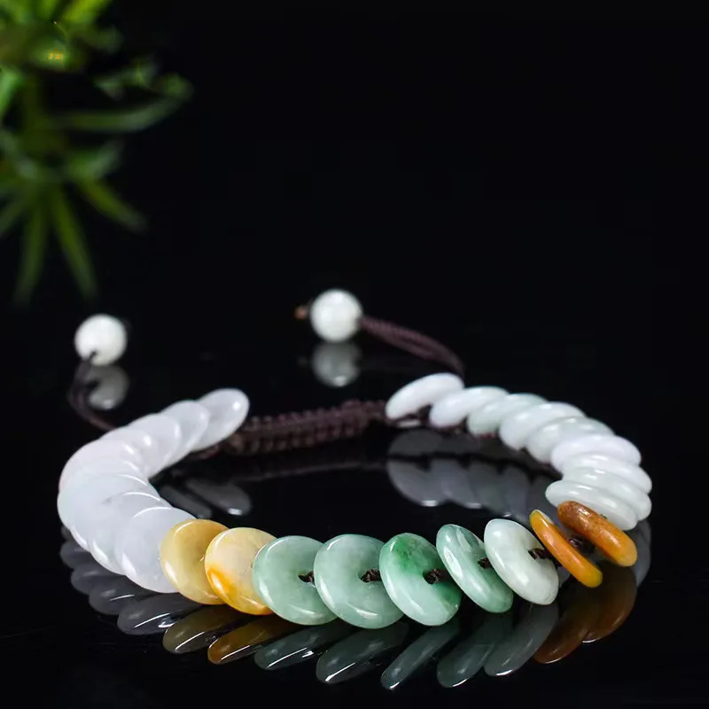 Natural Myanmar Grade A Jadeite Tricolor Jade Bracelet Adjustable Woven Rope Bracelets Burma Jade Bangle Women Fine Jewelry Gift