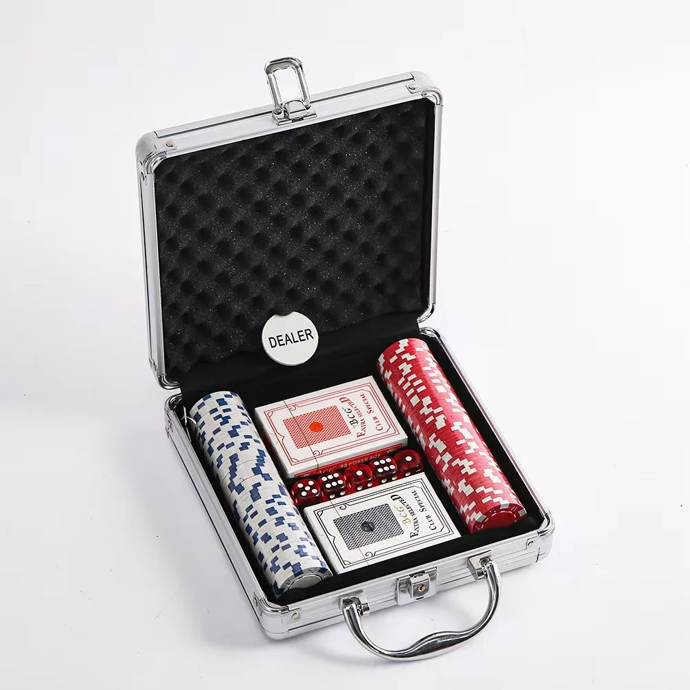 100 Chips Aluminum Box Set, Professional Poker Chips Set, Chip Coin Set, Texas Hold'em, Baccarat, -Casino Gift for Kids & Adults