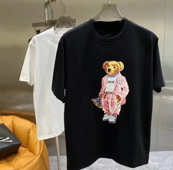 

New Summer Short-sleeved T-shirt Bear Printed Top Men's and Women's Same Style Couple's Casual and Comfortable Short Sleeves