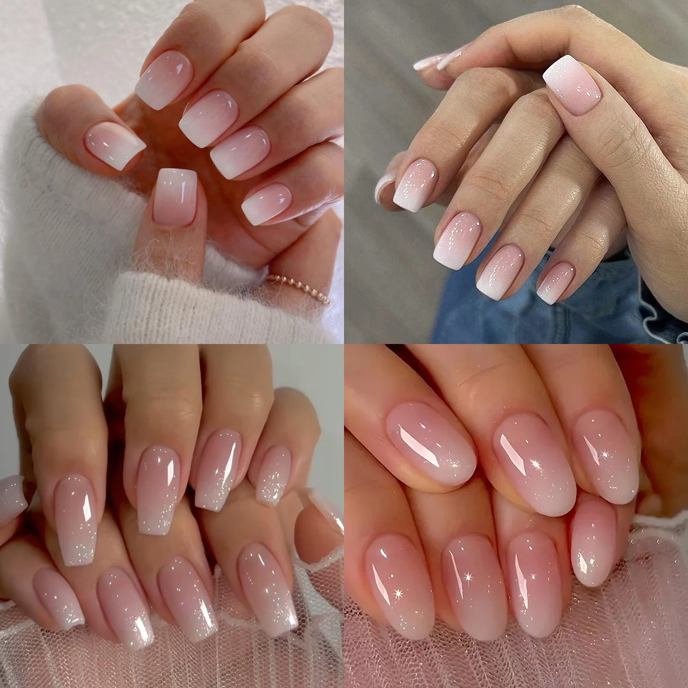 288pcs French Style Gradient Artificial Nails With Press 6 Different Combinations Fully Covering Acrylic Nail Art -Suitable DIY