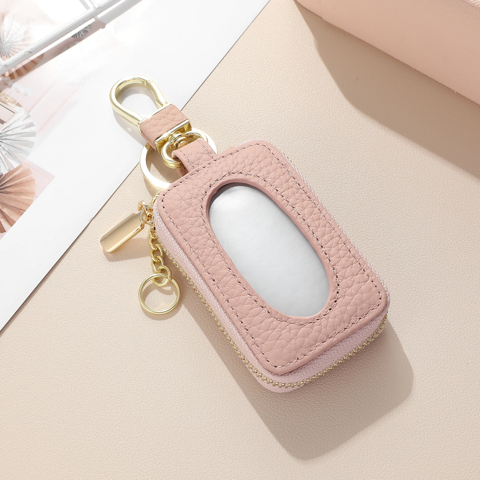 

Stylish Wallet Small Keychain Pouch Remote Fob Holder Fob Cover Auto Case Zipper Closure Secure Organizer Snap Hook Compact