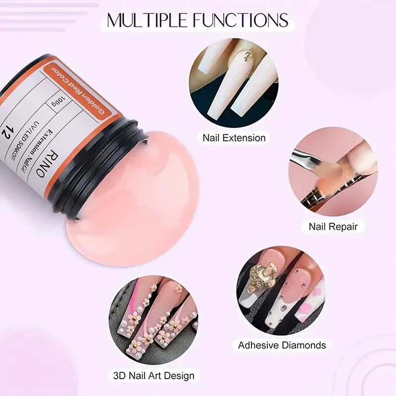 Large Capacity Builder Extension Gel, Tinted Nude Sculpting & Strengthening UV Gel, 4-in-1 Manicure Essential