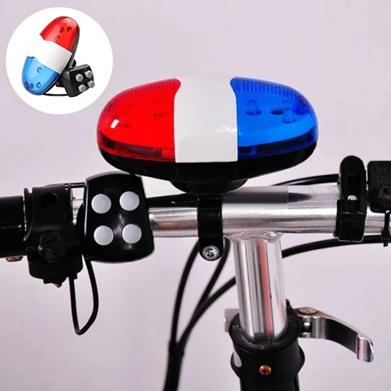 6 LED 4 Tone Sounds Bicycles Bell Police Car Light Electronic Horn Siren for Kid Children Bike Scooter Cycling Lamp Accessories