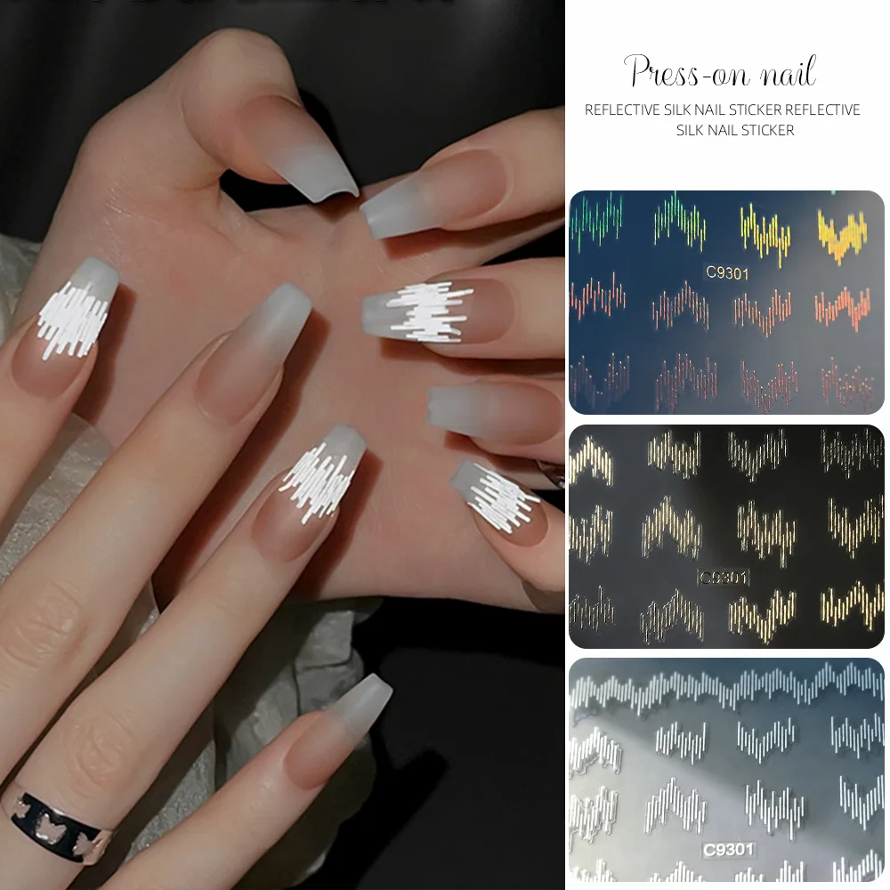 6Pcs Reflective Lines Nail Art Stickers 3D Gold Silver Filament Aurora Wave Strip Sliders Designs Club Shiny Manicure Decoration