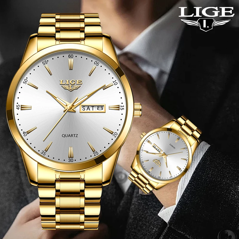 

LIGE лучший бренд класса люкс кварцевые мужские часы повседневные ретро часы из нержавеющей стали для мужчин наручные часы водонепроницаемые часы с автоматической датой недели
