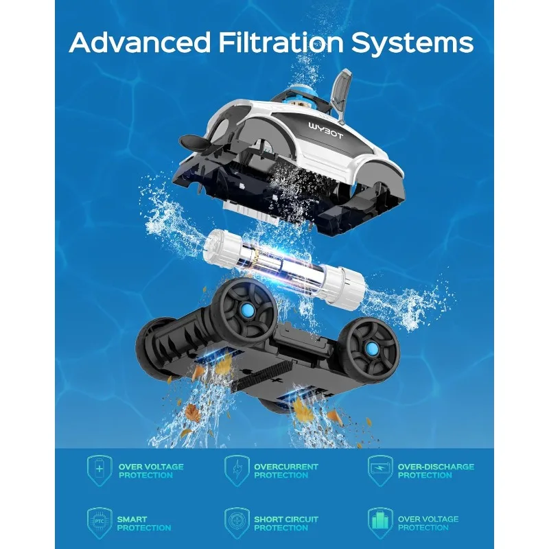 (2025 جديد) منظف حمام السباحة الآلي اللاسلكي WYBOT Osprey 300II، وقت تشغيل 130 دقيقة، مكنسة حمام السباحة مع شفط قوي بقدرة 45 وات