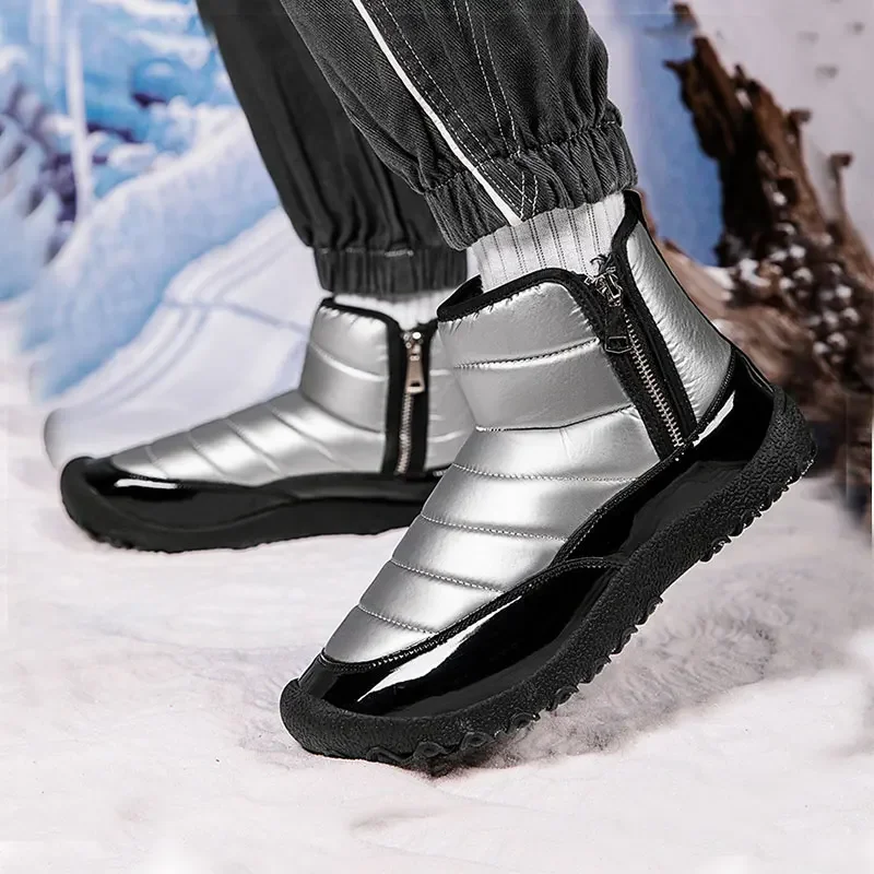 

Мужские ботильоны на молнии, мужская меховая обувь, мужская и женская зимняя обувь, мужские водонепроницаемые ботинки высокого качества 2024, большие размеры 45 46