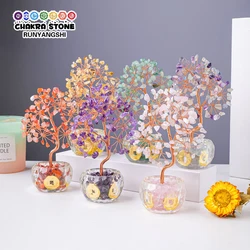 1PC Natural Crystal Crushed Stone Tree Little Bowl Glass Base Pedestal Creative Hand Woven Crystal Tree