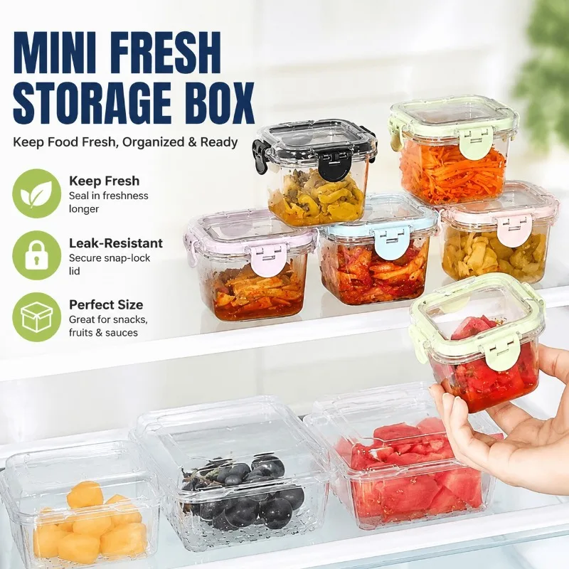 Mini Transparente Kunststoff-Lebensmittelaufbewahrungsbox, Kühlschrank-Frischhaltebehälter für Saucen, Kinder-Picknick-Obstbox