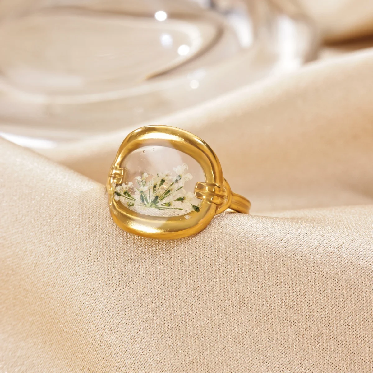 Elegante geometrische ovale Blumenringe für Frauen, goldfarben, Edelstahl, Öltropfen-Ring, Party, Hochzeit, Schmuck, Geschenk – Detail 6