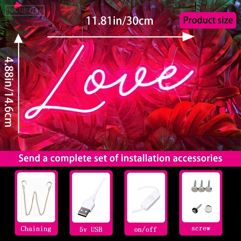 Letrero de neón Led Love Flex, luz de neón, decoraciones estéticas para bodas, letreros de neón, decoración de pared para habitación, Bar, fiesta, luces LED nocturnas, alimentación USB