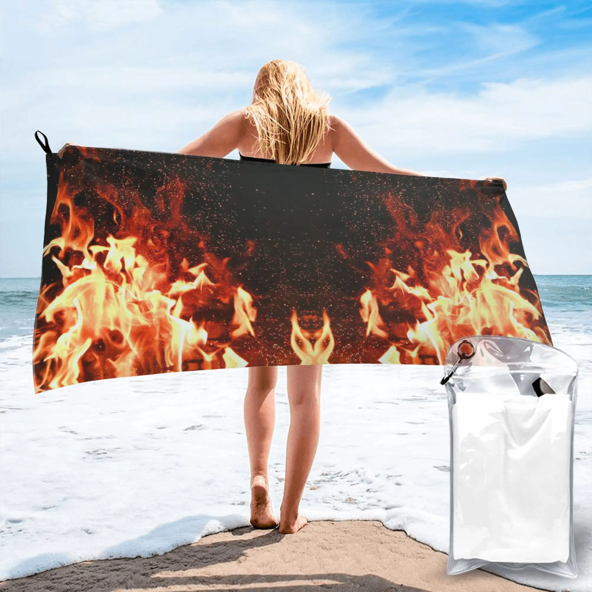 Burning Fire With Sparks  Beach Towel Soft Microfiber Quick Dry Absorbent Quick Towels For Bath