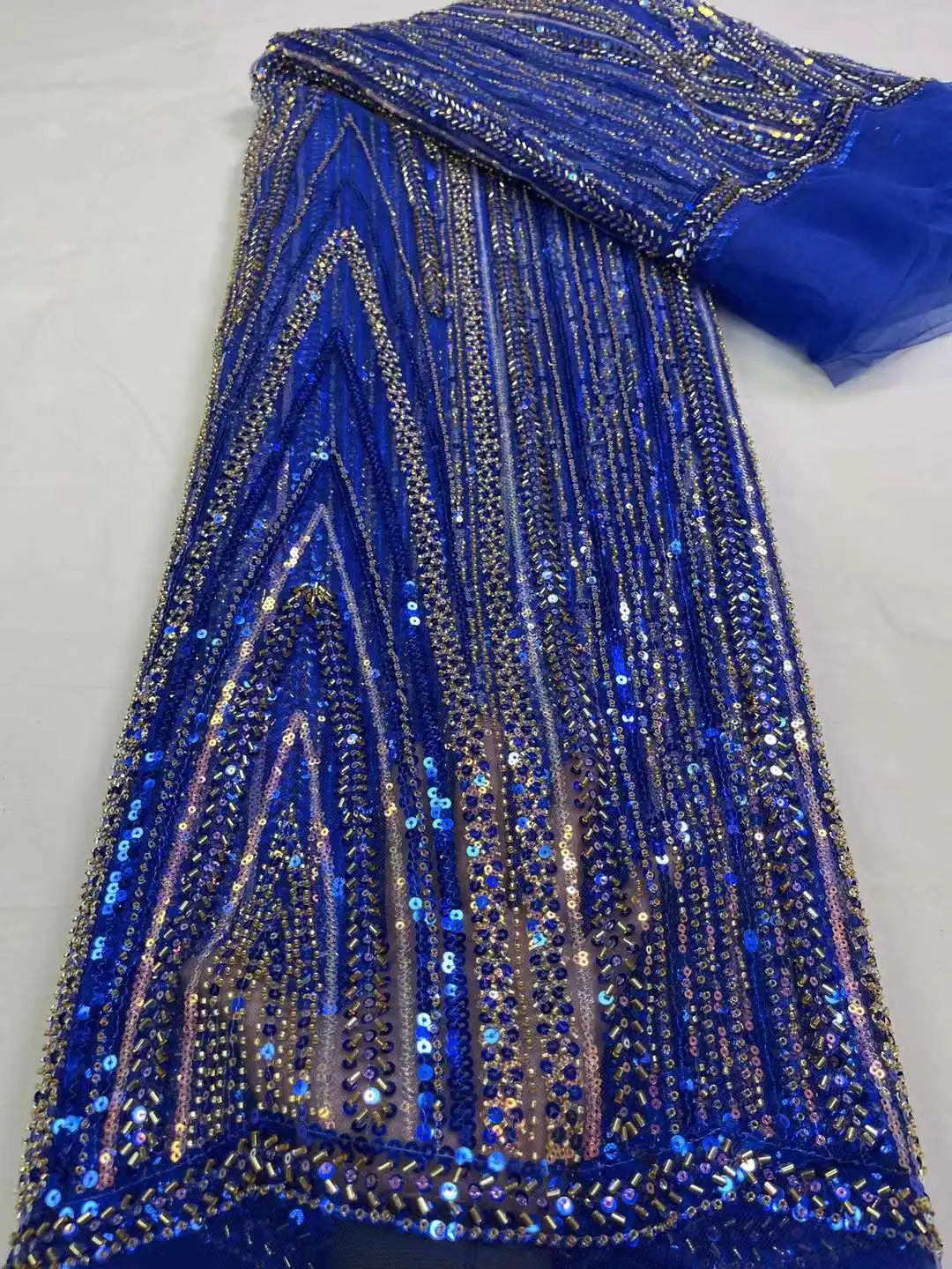 High quality Beads Embroidery Beads tube French tulle net, African Golden Beads Fabric For Women's Party dresses .Weddings