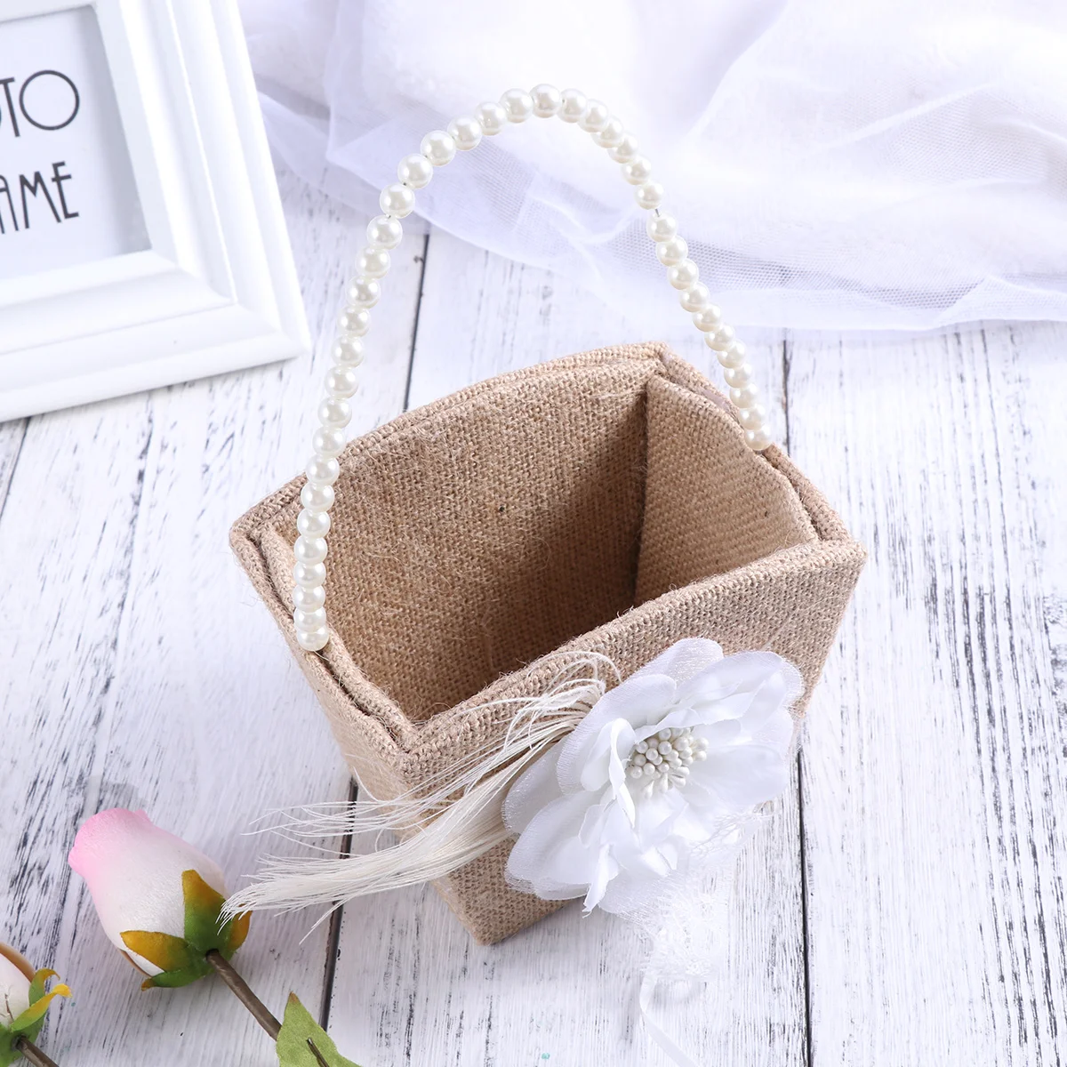 

Flower Basket Wedding Reception Decorations Woven Burlap Floral Ribbon for Girl Flowers Jute