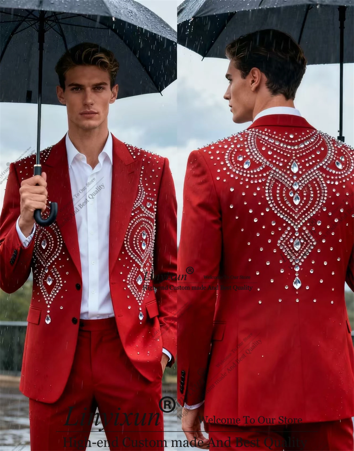 وسيم حلية الراين الرجال الدعاوى مخصصة الزفاف البدلات الرسمية 2 قطعة مجموعات سليم صالح حفلة العريس الذكور الحلل زي أوم