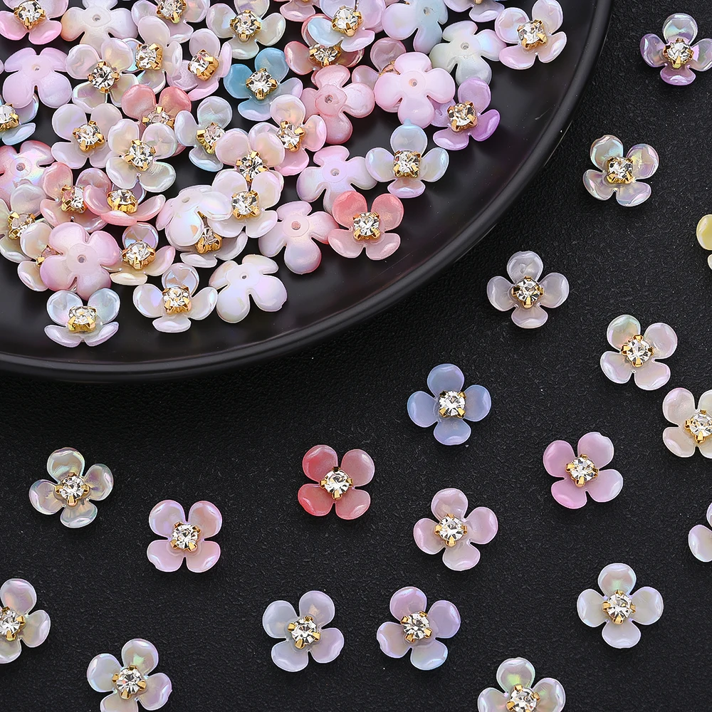 

30pcs Gradient Flower Acrylic Rhinestone Patches For DIY Headdress Costume Brooch Wedding Phone Case Decoration Jewellery Making