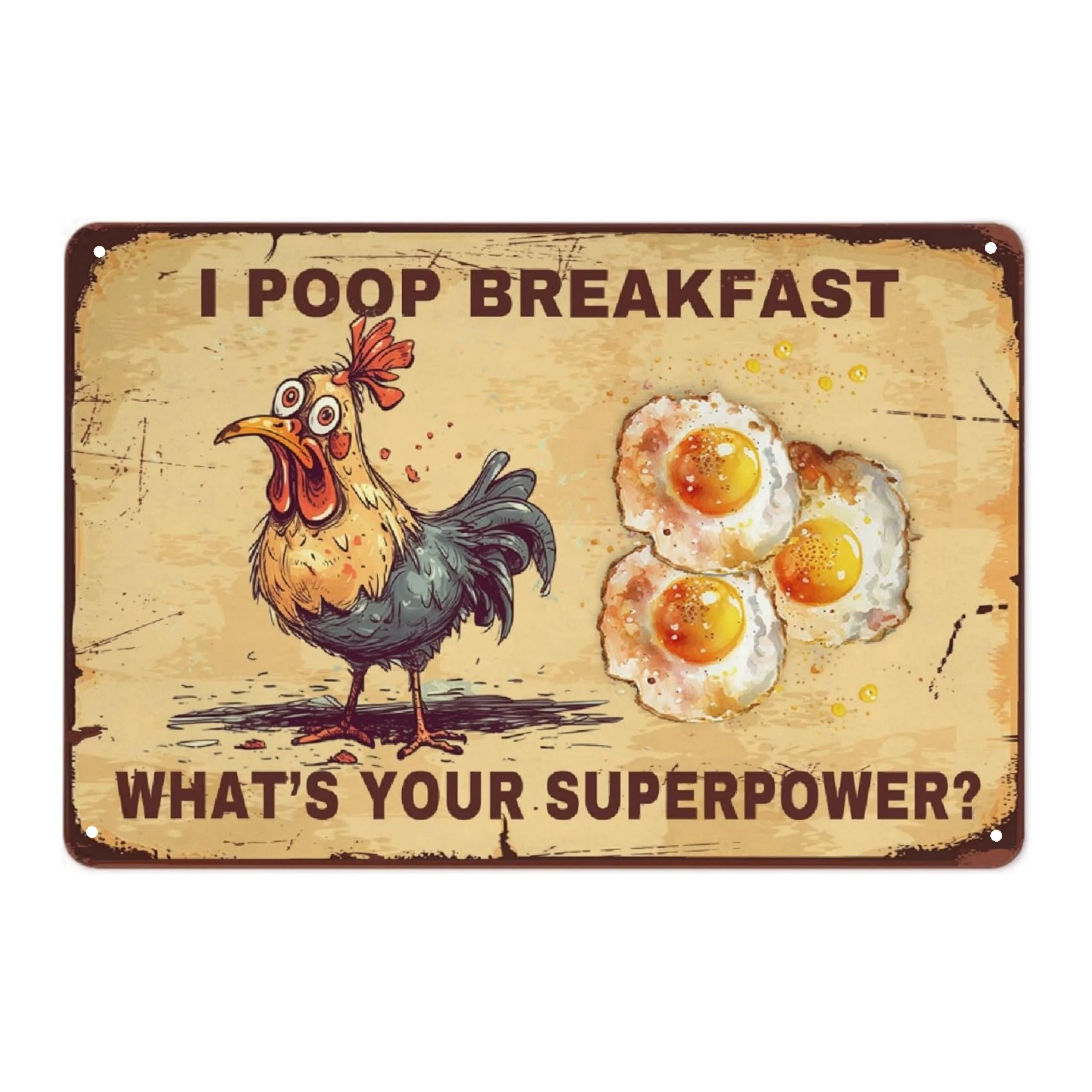 Chickens - Poop Breakfast Funny Metal Sign, Home Room Bathroom Bar Cafe Garage Farmhouse Farm Breeding Ground Decor, Easter Gift