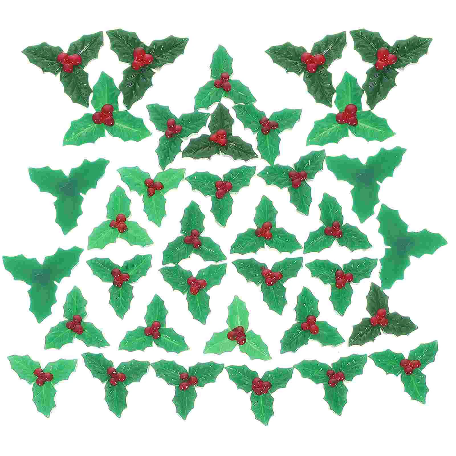 

30 Pcs Mini Christmas Tree Ornaments Micro Landscape Holly Leaves Berry Green DIY Crafts Accessories