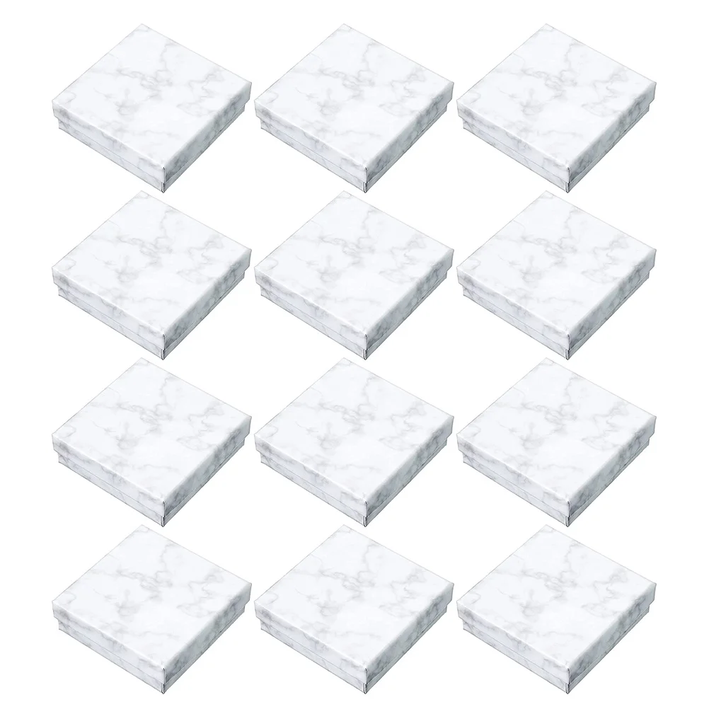 12Pcs Jewelry Boxes Marble Pattern Cardboard Storage Case Organize Necklaces Bracelets Earrings Packaging Gift Box