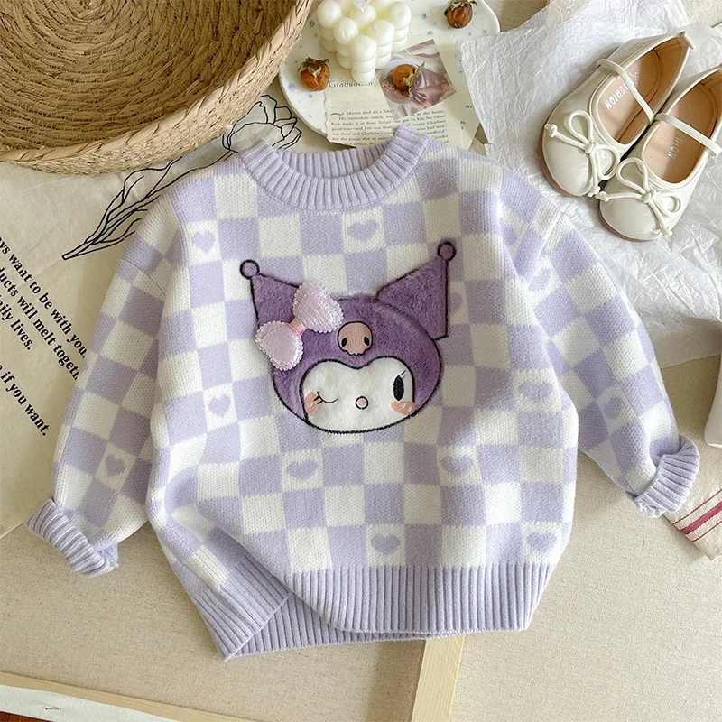 Kawaii Sanrio Children Sweater Kuromi My Melody Cartoon Cute Anime Keep Warm Clothing Undershirt Comfortable Toys Girls Gifts