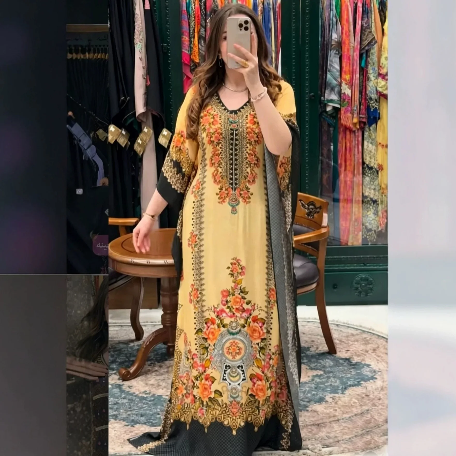 Loose Large Size Women's Printed Long Dress Gulf Holiday Style Cross-Border Clothing Casual Summer Fashion Knitted Polyester