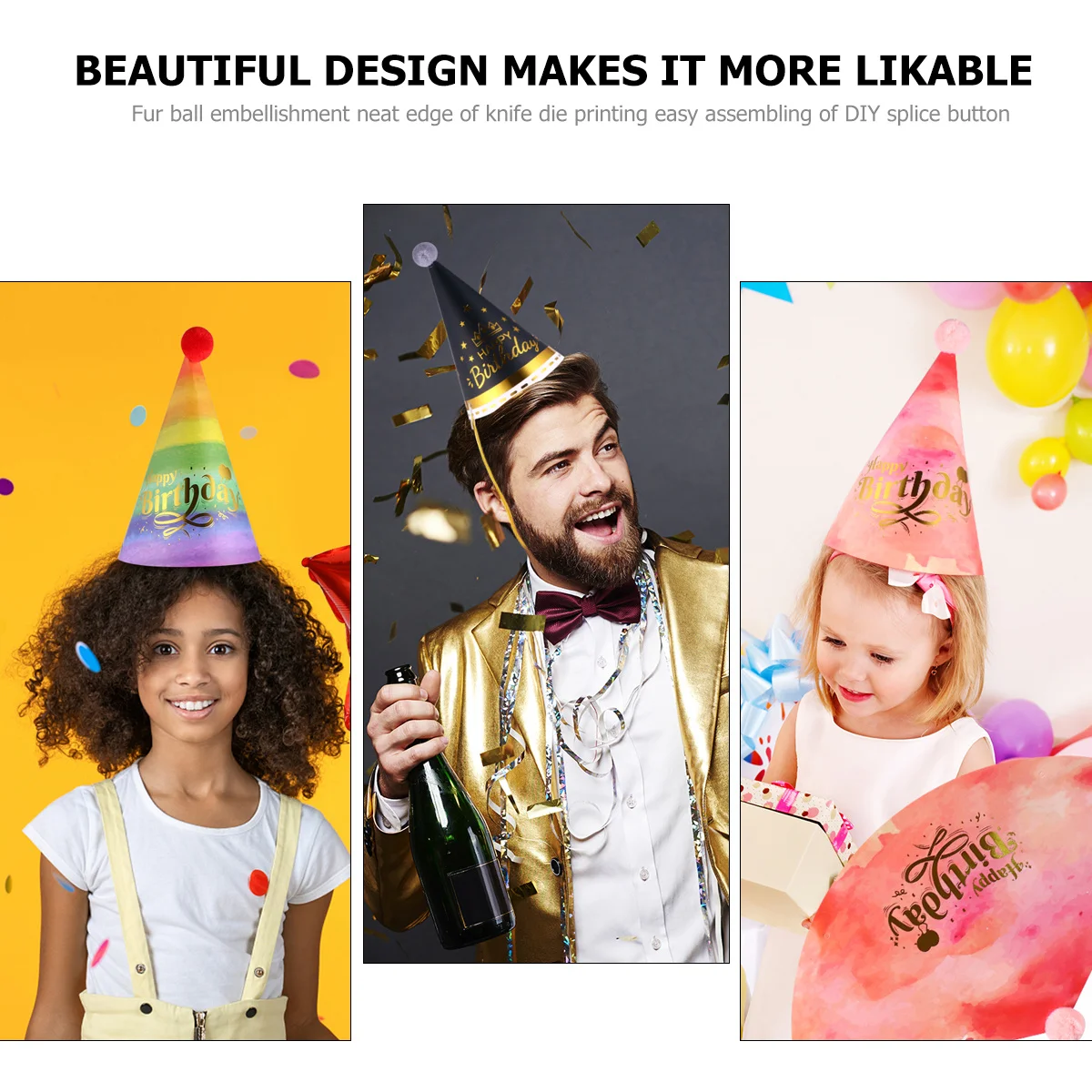 

8Pcs Birthday Hats Bronzing Glitter Assorted Colors DIY Splice Button Party Props Celebration Caps Decorations