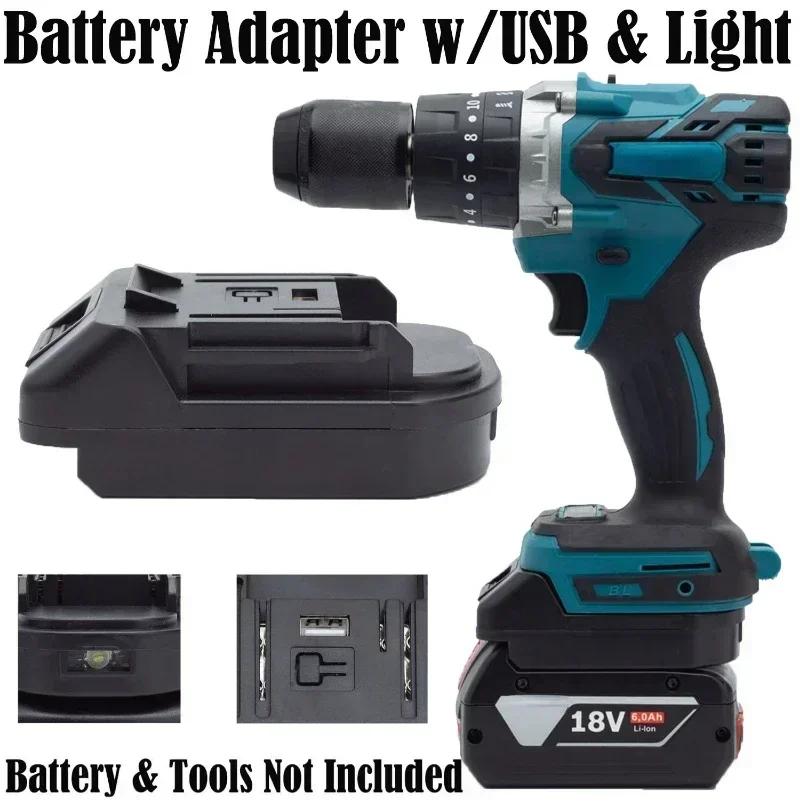 Imagem -02 - Adaptador de Bateria para Conversor de Ferramentas sem Escova de Íon de Lítio Bosch para Makita 18v com Usb e Luz Led Não Inclui Ferramentas e Bateria