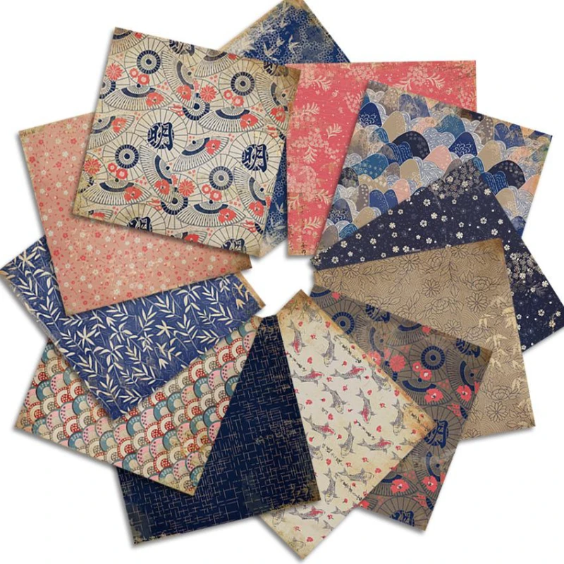 Vintage Japanese Style Scrapbook Paper Pad 6x6inch Assorted Pattern decoupage Cardstock Paper Single-Sided Decorative Card
