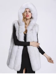 ZADORIN Winter Coat Women Luxury Furry Faux Fur Vest Hooded Warm Faux Fur Jacket Coats Female Slim Waistcoat veste femme