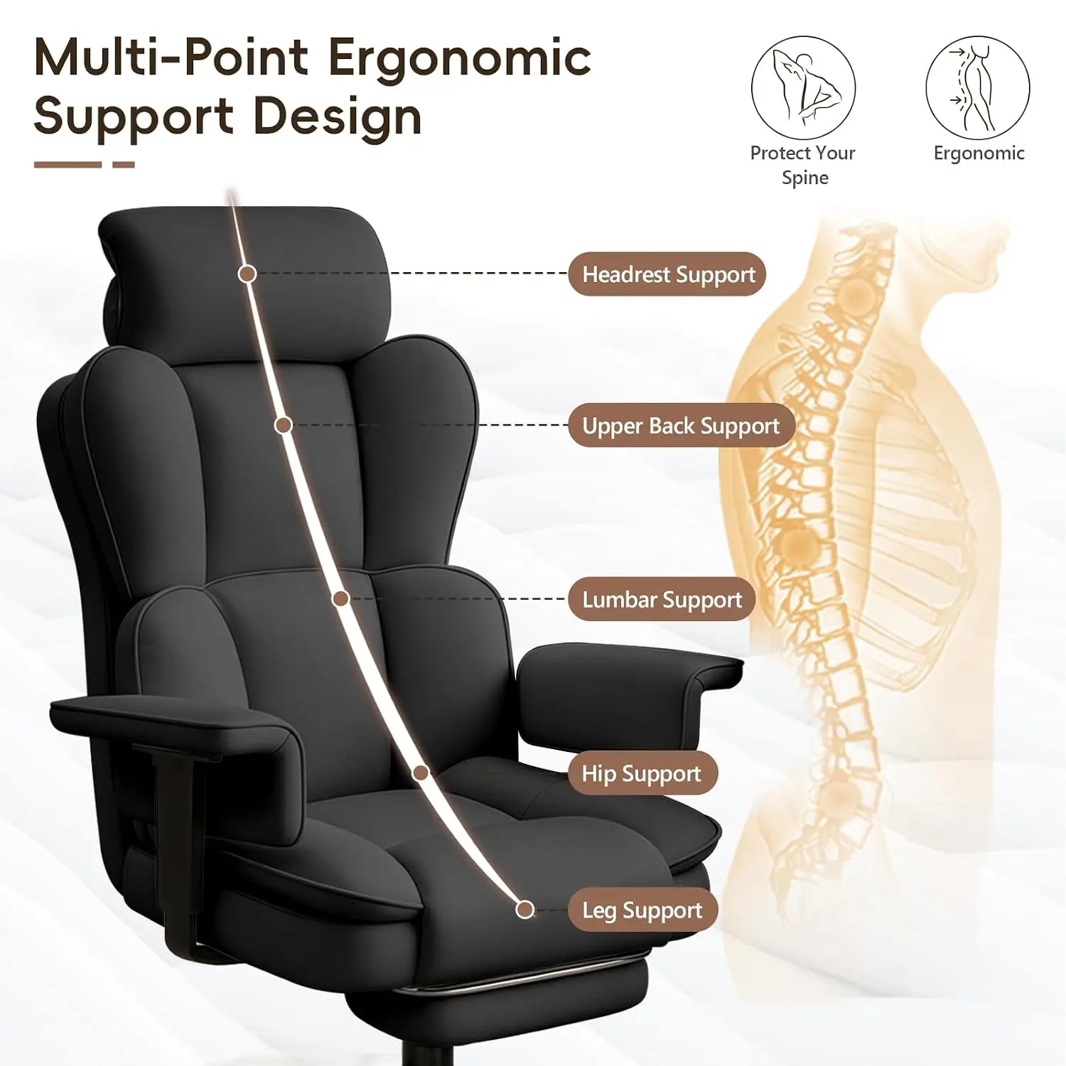 Big and Tall Office Chair, Heavy Duty Executive Office Desk Chair with Adjustable Armrests and Foot Rest, Leather Computer Gamin
