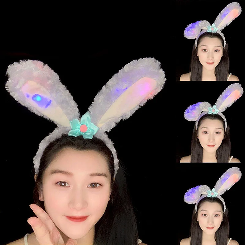 Adult Kids LED Luminou Hairband With Lamp Rabbit Ears Hairband Cute Cartoon Plush Headband Birthday Halloween Christmas Present