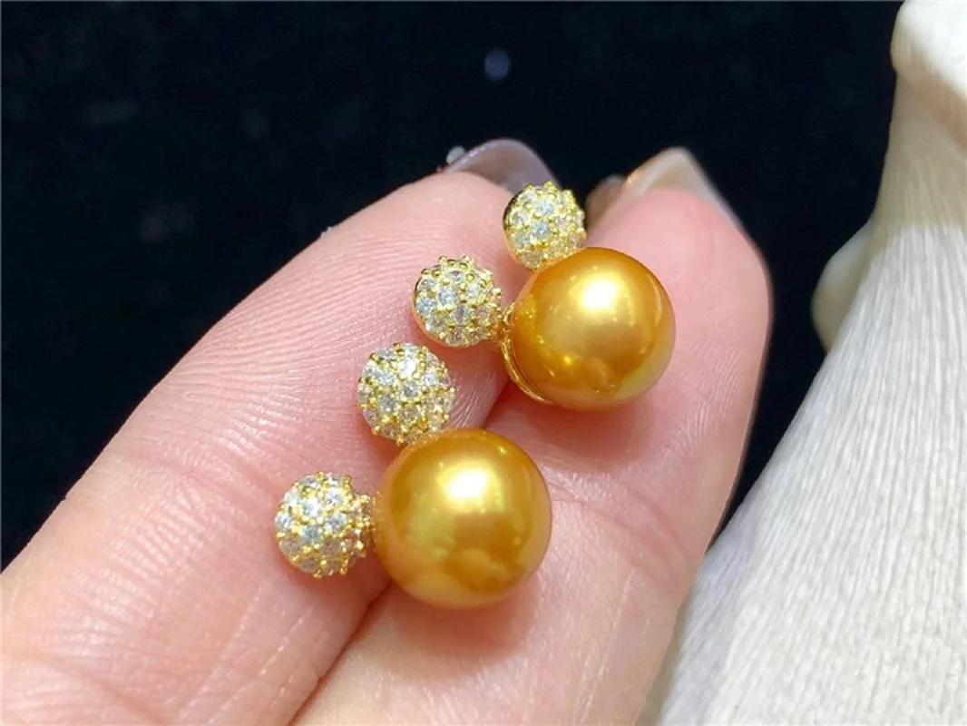 Beautiful and luxurious AAAA++++ 9-10mm  Gorgeous southsea gold  ROUND pearl earring 925s... gift box