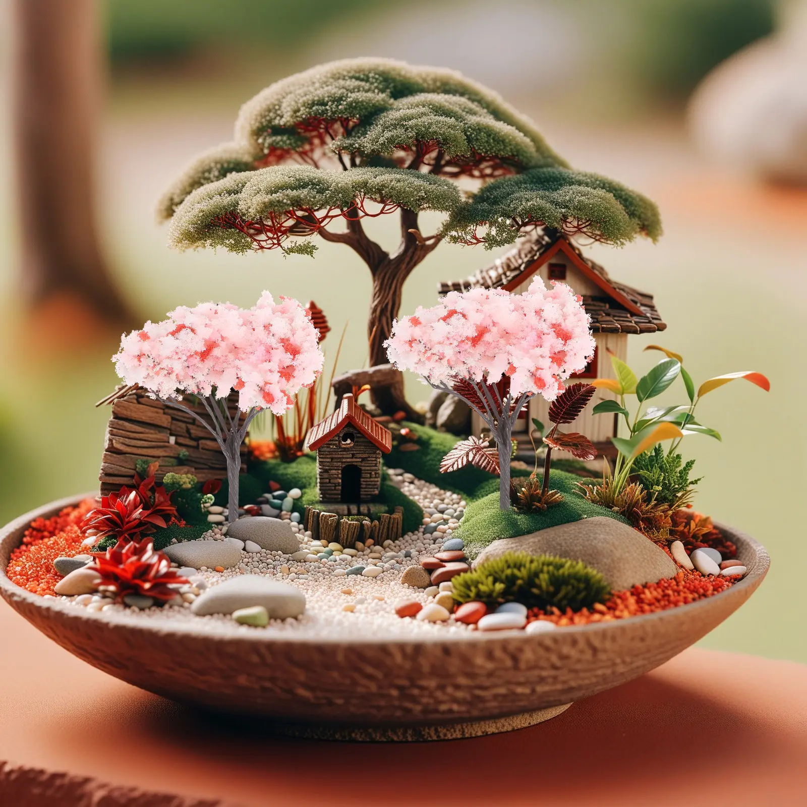 12Pcs Miniature Cherry Blossom Trees Simulation Small Lifelike Fake Mini Plant for Micro Landscape Diorama Craft Scene Supplies