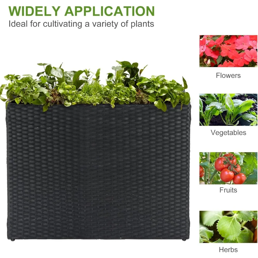 LEWIS&WAYNE Tall Planters for Outdoor Plants Handmade Wicker Large Rectangular Block Planter Box with Removable Liners Modern Pl