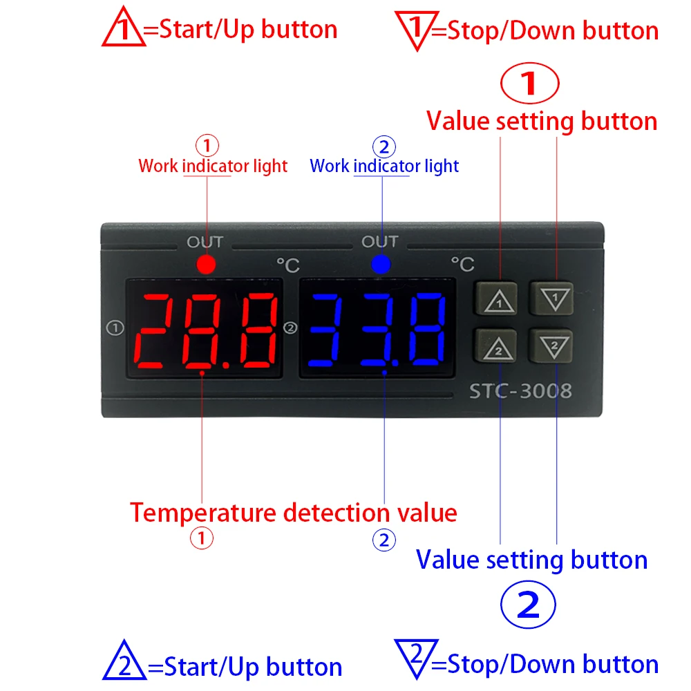 STC-3008 Dual Digital Temperature Controller Two Relay Output 12V 24V 220V Thermoregulator Thermostat Heater Cooler dual probe