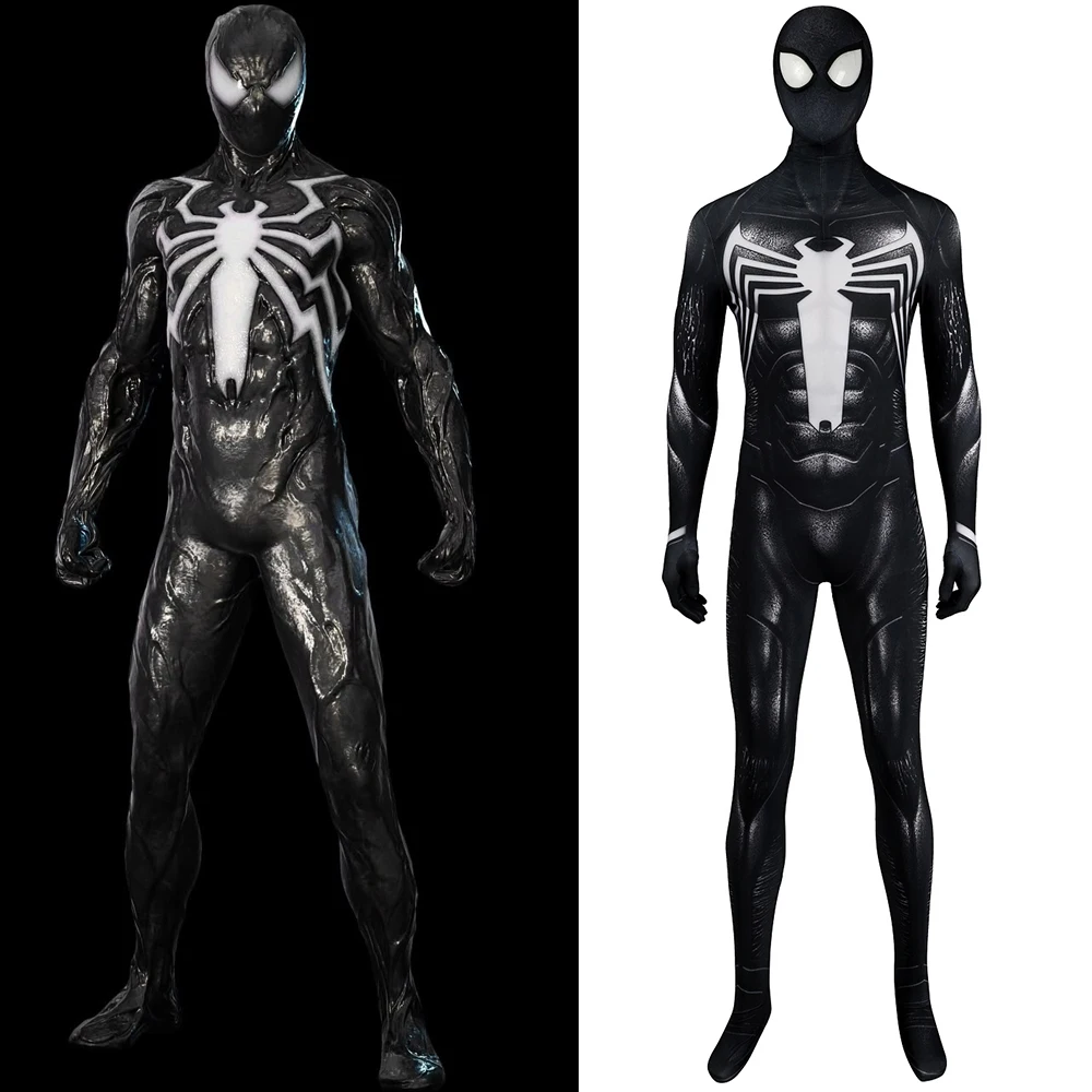 PS5 العنكبوت 2 Vemon Symbiont تأثيري بيتر باركر بدلة سوداء خارقة Zentai ارتداءها سبايدرمان دنة هالوين زي الكبار
